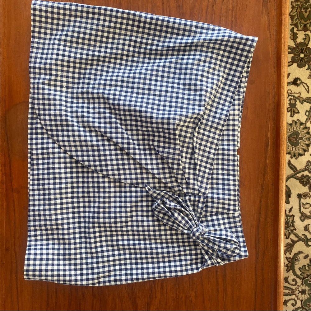Sezane Blue and White Mini Pencil Skirt with Tie Front for Casual Wear